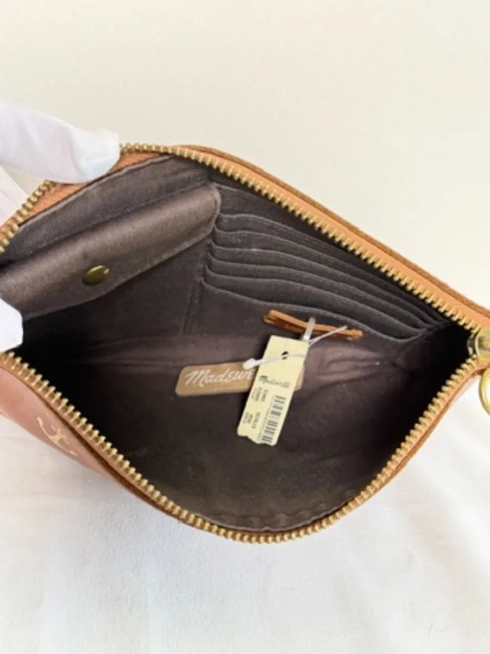MADEWELL Leather Pouch Gold Southwest Symbols Chestnut Brown NWT